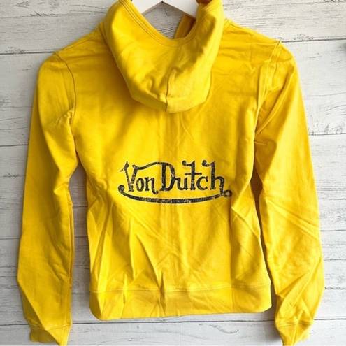 Von Dutch  Zip Up Yellow Hoodie with Purple Logo Signature Size Small