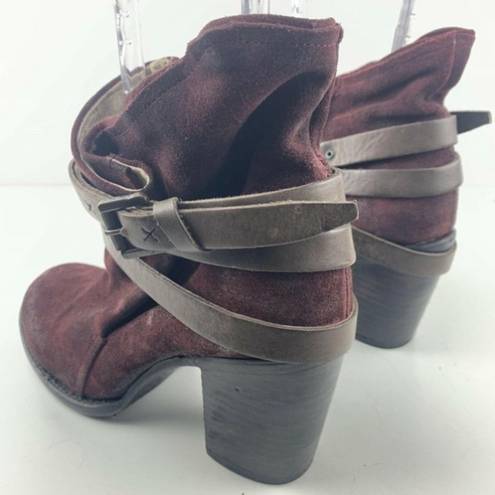 FREEBIRD by Steven Freebird Steven Blaze Booties Burgundy Maroon Suede Red Wine Stacked Heel Boot