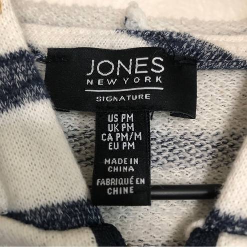 Jones New York  SIGNATURE COTTON BLEND BLUE & WHITE STRIPED ZIP UP HOODIE SWEATER