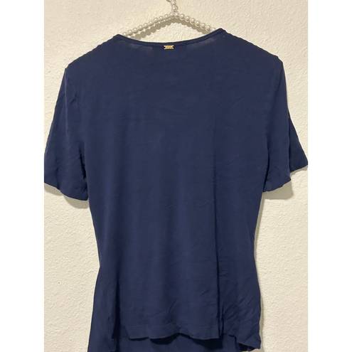 St. John  Women's Size Small Shirt Blue Short Sleeve Blouse Designer Stretch Top