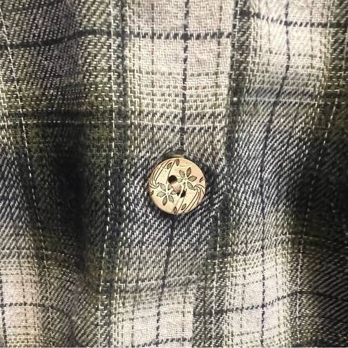 POL  Green Flannel Button Down with Raw Hem Oversized Size Small EUC