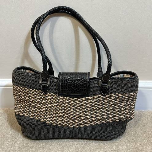 Brighton  Savannah Straw Tote Black & Beige Basket Weave Large Handbag Purse