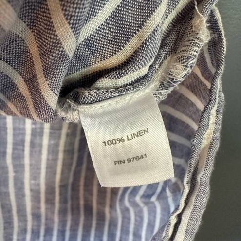 J.Jill  Love Linen 100% Linen Blue White Striped Buttoned Tunic Tank Medium