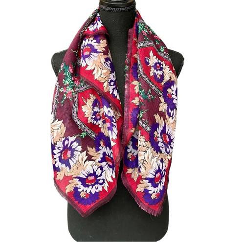 Oscar de la Renta Vintage  Burgundy Floral Wool Scarf