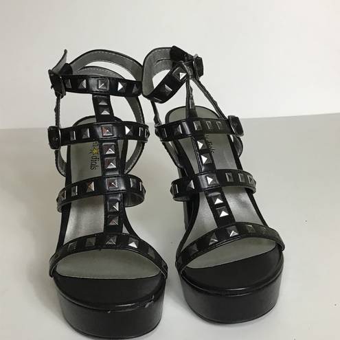 Seven Dials   Women Studded Strappy Black Chunky heel platform Sandals Sz. 9 New