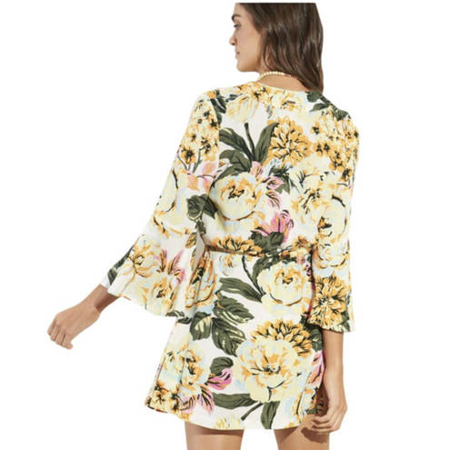 Maaji NEW  Floral Kafton Swimsuit Coverup 3/4 Flare Sleeve Yellow Womens Medium