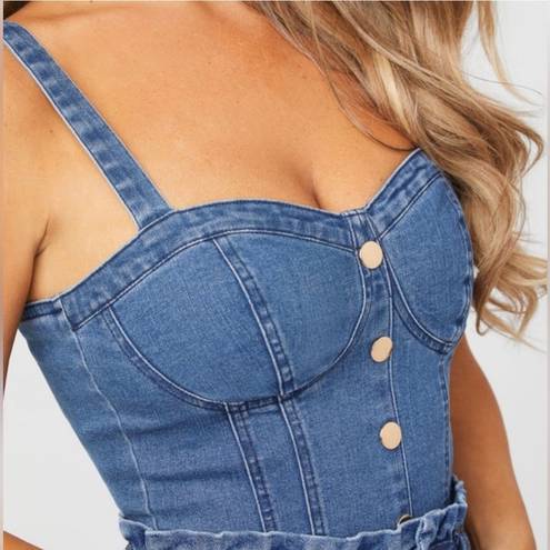 Guess NWT  Denim Bustier Corset Tank 90s Supermodel Bardot Coquette Crop Top sz L