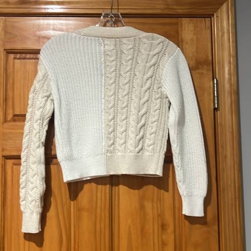 Joie  Contrast Cable Knit Cropped Two Tone Cardigan Sweater