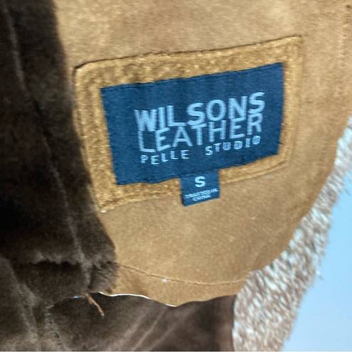 Wilson’s Leather Wilson's Penny Lane brown suede coat long jacket faux fur mixed colors small