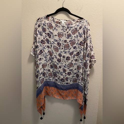 J.Jill  Boatneck Floral Poncho With Tassel Detailing.