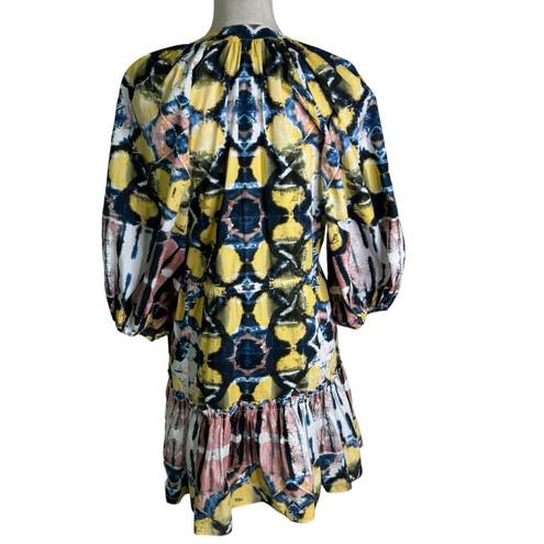 Alexis  Kasi Puff Sleeve Multi Color Mini Dress with Ruffles Tassel Ties Size XS