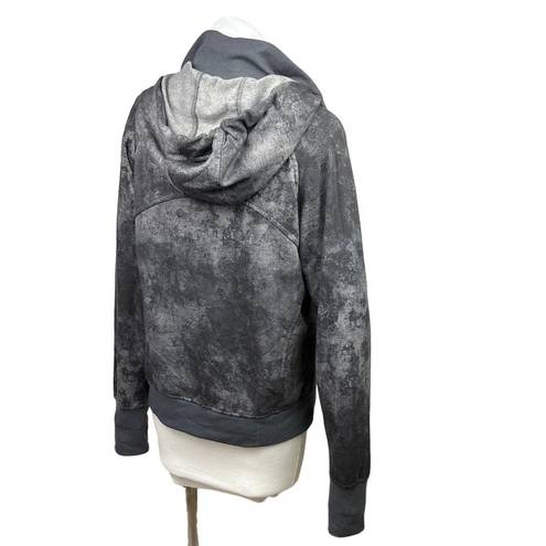 Danskin  Grey Tie Dye Marble Print Collar Zip Hooded Athletic Jacket Sweater Top