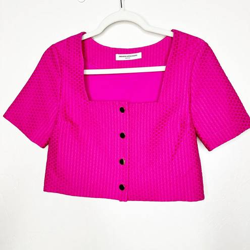 Amanda Uprichard  Lenora Cranberry Barbie Pink Button Down Jacquard Crop Top