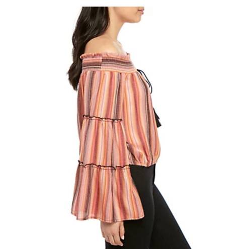 Wonderly  Striped Bohemian Flare Bell Sleeve OTS Blouse S