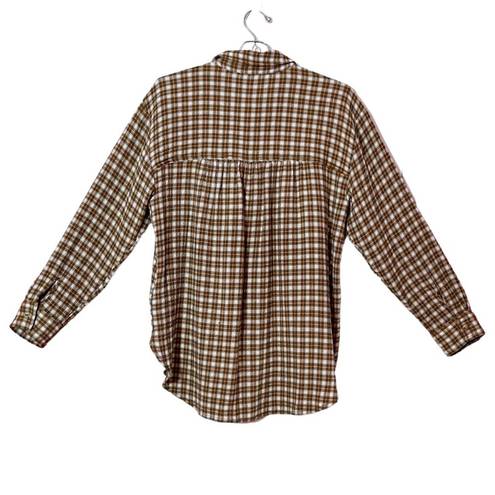 Pilcro  relaxed tattersall plaid button up down shirt women's small boyfriend fit