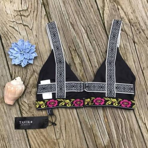 Tavik swim Black Floral Embroidered Tavik Deneuve Scoop Neck Bikini Top