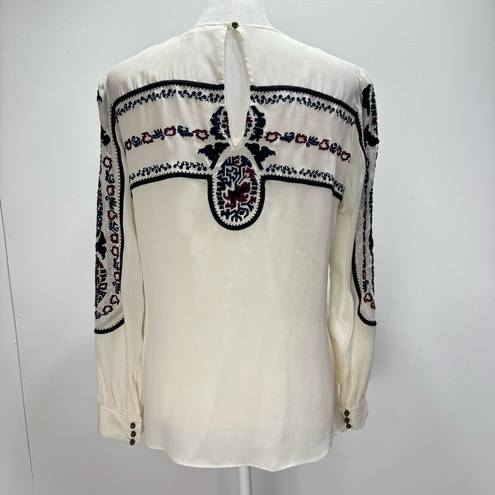 Veronica Beard  Pipes & Shaw LLC 100% Silk Embroidered Long Sleeve Blouse Size 6