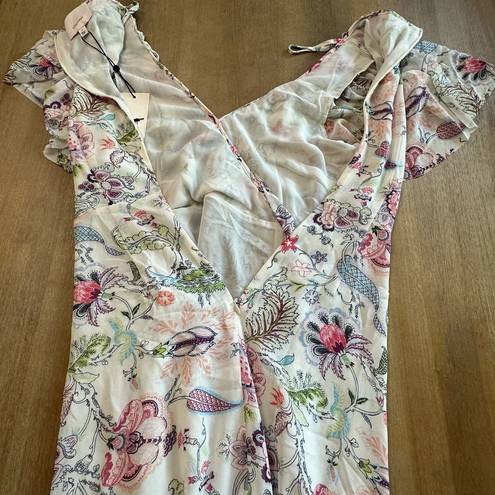 Cinq à Sept  Sheila Floral Ruffle-Trim Midi Dress Size 2 V-Neck Flutter Sleeve