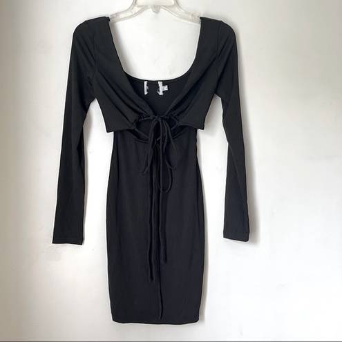 Princess Polly  Black Long Sleeve Cut Out Tie Front Dress 2