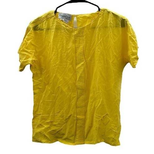 Oscar de la Renta  100% Silk Yellow Short Sleeve Semi Sheer Top Size 4