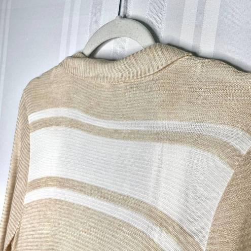 Cyrus  Striped Lightweight Long Sleeve Open Cardigan Sweater Beige White Medium