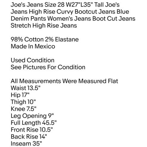 Joe’s Jeans Joe's Jeans Size 28 W27"L35" Tall Joe's Jeans High Rise Curvy Bootcut Jeans Blue Denim