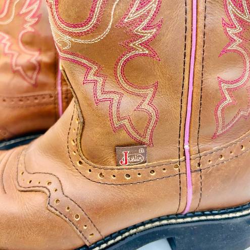 Justin Boots JUSTIN GYPSY Gemma Brown Leather Pink Embroidery Western Boots L9903 size 7B