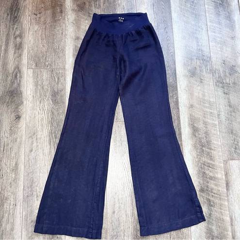 Three Dots  Wide Leg High Waisted Linen Pants Navy Blue Size Small