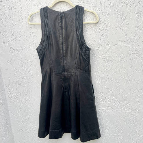 Rag and Bone  Renard 100% Lamb Leather Braided A-Line Dress Black Women's Size 4