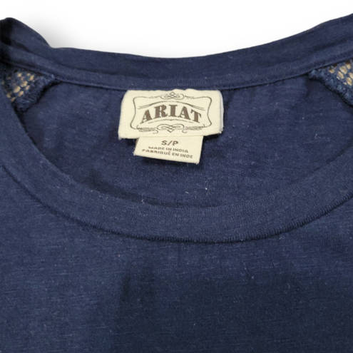 Ariat  Top Size Small Women's Casual Shirt Lace Knit Sleeves And Shoulders Blue T-Shirt 