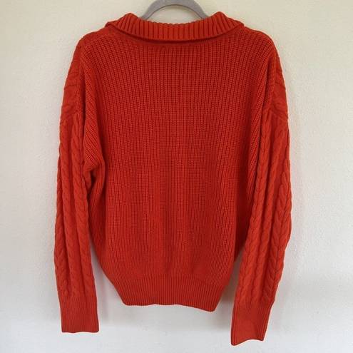 DKNY  Jeans Cable Sweater Knit V-Neck Long-Sleeve XLARGE Orange Tangerine