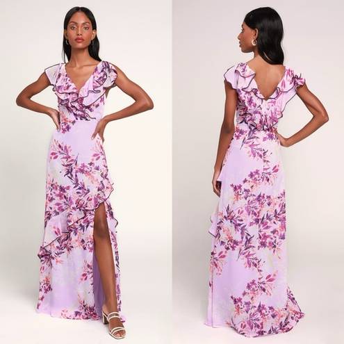 Lulus NWT  Sammi Floral Ruffle Surplice Maxi Dress in Lavender sz M