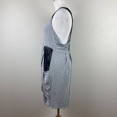 Heartloom  Mini Dress‎ M Gray Knit Black Lace Racerback Pockets Sleeveless