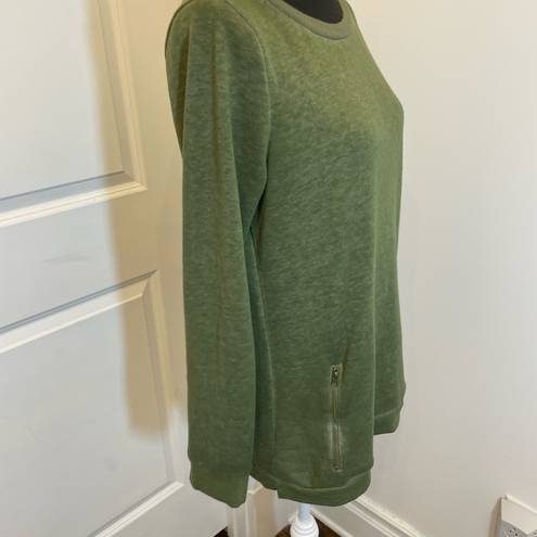 Cyrus  Green Sweatshirt Zippered Pockets Long Length Tunic