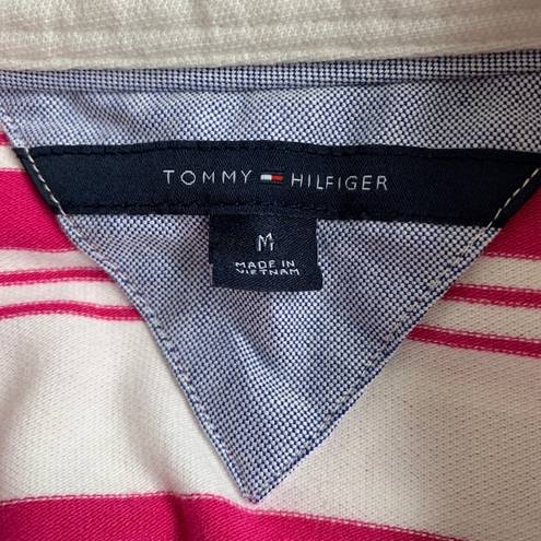 Tommy Hilfiger  medium v-neck pink/magenta striped polo shirt