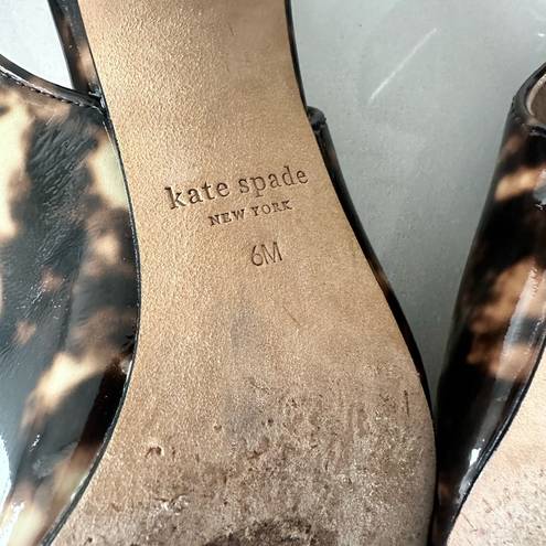 Kate Spade  Mika Tortoise Patent Leather Slingback Low Heel Brown Caramel Size 6