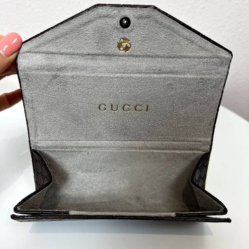 Gucci  Collapsible Brown Leather Glasses/Sunglasses Case GG Tri Fold