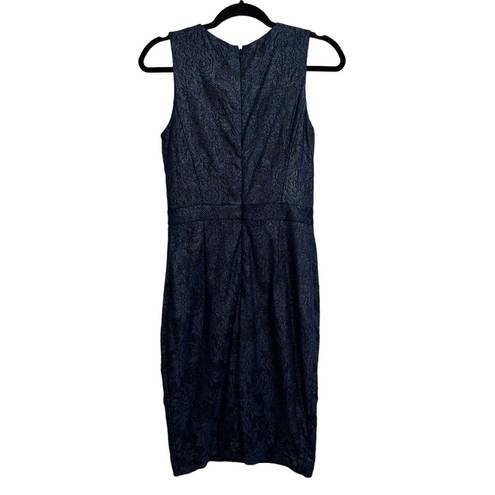 Badgley Mischka Collection Navy Shimmer Lace Sheath Dress