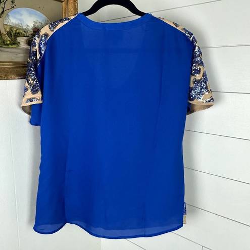 Tracy Reese  Neiman Marcus Sequin Top Short Sleeve Blue Nude Size Medium