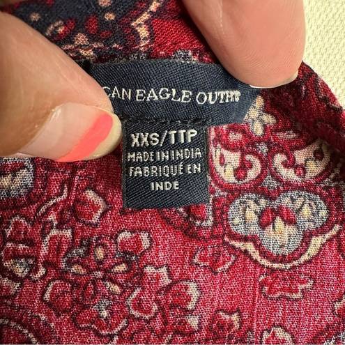 American Eagle Size XXS Burgundy Floral Keyhole Neck Ladder Cut Outs Mini Dress