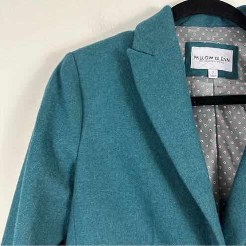 Andrew Marc Willow Glenn by  | Teal Green Wool Blend Button Front Blazer Size 2