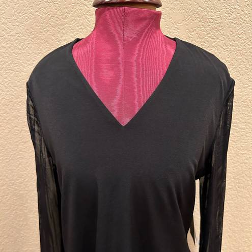 Carmen Marc Valvo NWT Carmen Marco Valvo V Neck Mesh Long Sleeve Blouse Top