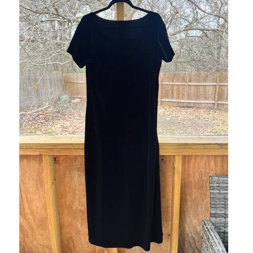 Oleg Cassini  Vintage Black Velvet Short Sleeve Maxi Dress Size L