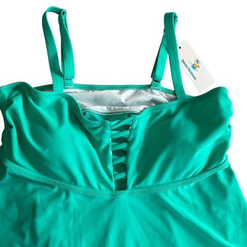 Beachsissi  Ruffle Hem Cross Front Tankini Teal XL New