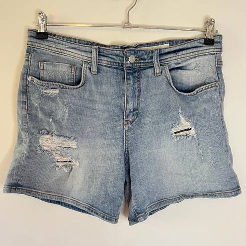 Pilcro Anthropologie Hyphen Distressed Denim Roll Up Bermuda Shorts Light Wash