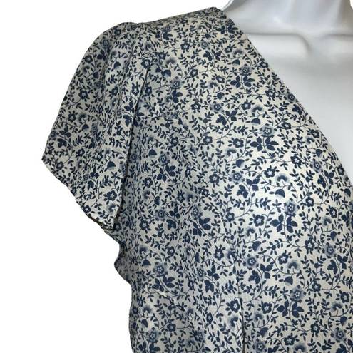 Madewell   Georgette Ruffle-Sleeve Peplum Top Blue & White EUC Size Medium