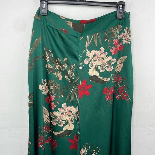 Lulus  Thriving Vibes Green Floral Print Satin Wide-Leg Pants size Medium