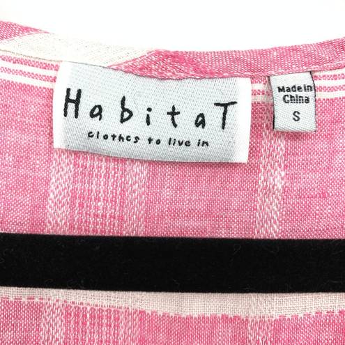 Habitat  Blouse Women's Size Small Linen Asymmetrical Hem Pink White Striped Top