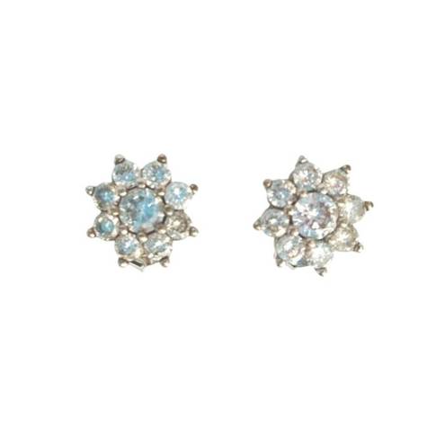 Daisy  Round Cut Clear Rhinestones Flower Stud Earrings Sterling Silver 925