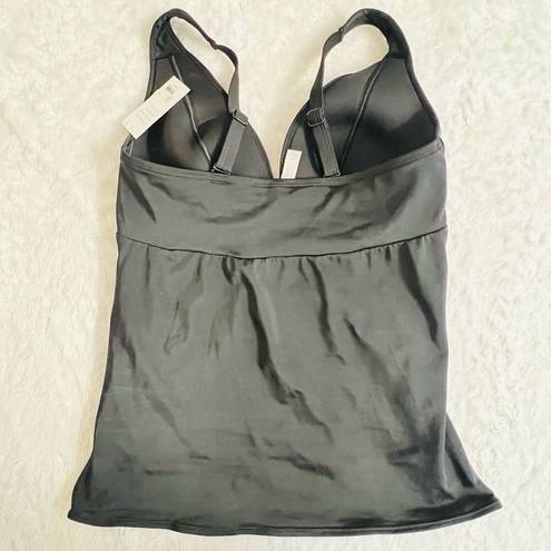 Cacique Swim by  Women's Black Shirred Tankini Top Size 10 NWT